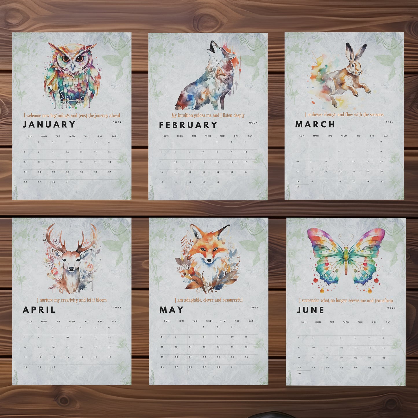 2024 Wall Calendar Spirit Animal Affirmations